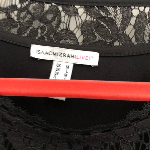 Issac Mizrahi black lace tunic top w/ scallop lace - Picture 3 of 7